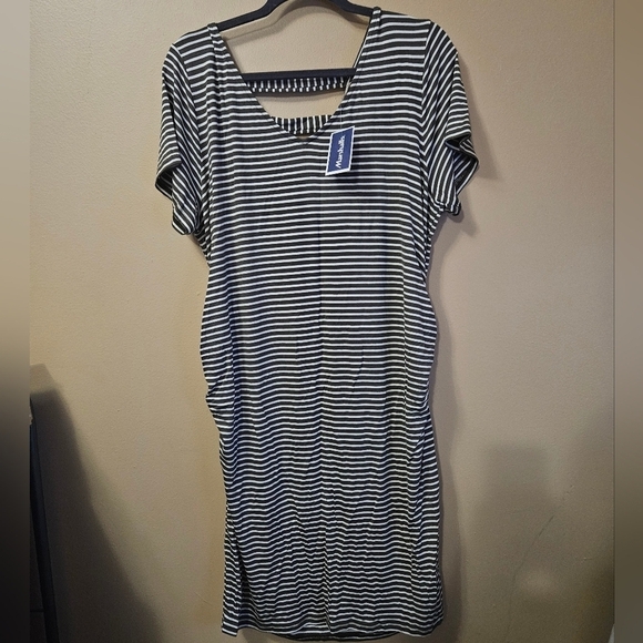 NWT Full Moon Maternity Women's Size 2X Striped Midi T Shirt Dress - Picture 1 of 4